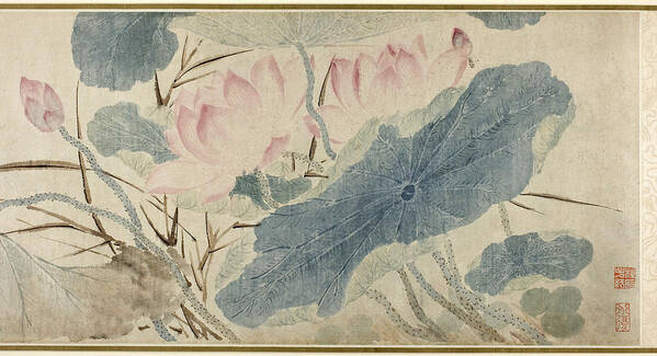 Chen Chun Art Print featuring the painting Flowering Lotus by Chen Chun