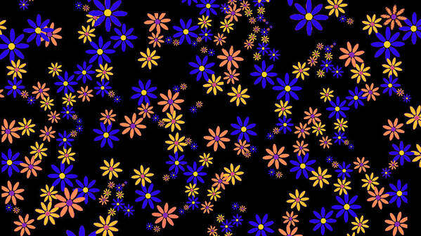 Flowers Black Computer Graphic Digital Art Art Print featuring the digital art Flowers on Black by Miriam A Kilmer