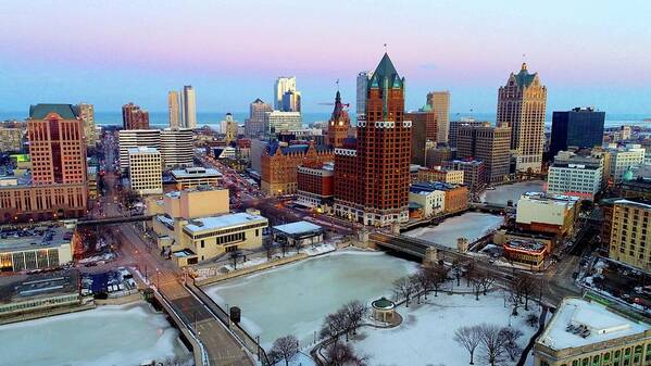 Frozen Milwaukee River Runs Through Downtown Art Print