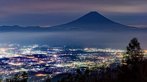 Scenics Art Print featuring the photograph Fuji night view from Mt.Amari by I love Photo and Apple.