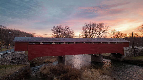 South Whitehall Township Art Print featuring the photograph January Sunrise at Covered Bridge Park by Jason Fink