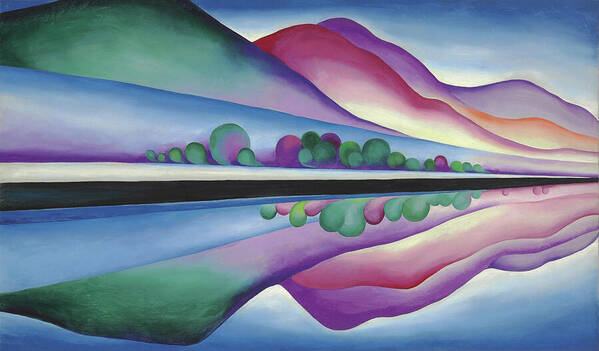 Georgia O'keeffe Art Print featuring the painting Lake George, reflection - modernist abstract landscape painting by Georgia O'Keeffe