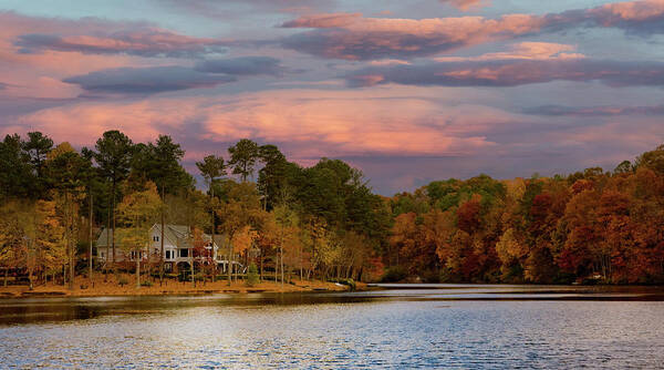 Buildings Art Print featuring the photograph Lakeside Home in Sunset Sky by Darryl Brooks