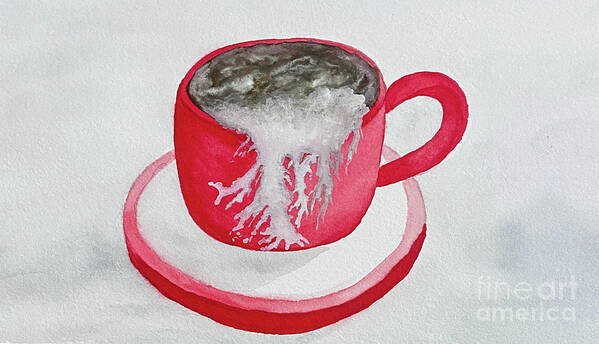 Latte Art Print featuring the painting Latte in a Red Mug by Lisa Neuman