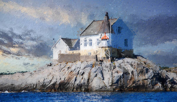 Lighthouse Art Print featuring the digital art Saltholmen lighthouse by Geir Rosset