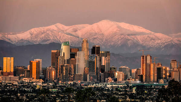 Los Angeles Art Print featuring the photograph Los Angeles Skyline at Sunset by Lindsay Thomson