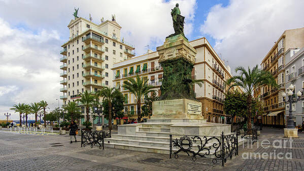 Day Art Print featuring the photograph Moret Monument an Fenix Building in San Juan de Dios Square Cadiz Andalusia by Pablo Avanzini