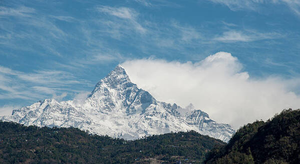 Mountains Art Print featuring the photograph Mountain peak covered in snow. Annapurna Nepal by Michalakis Ppalis