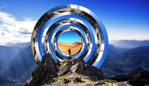 Parallel Art Print featuring the digital art Mountain Top Portal by Pelo Blanco Photo