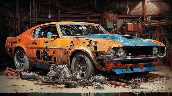 Vehicles Art Print featuring the drawing Muscle Car 1197 Ford Maverick Grabber supercar by Clark Leffler