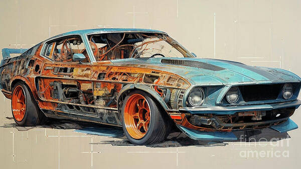 Vehicles Art Print featuring the drawing Muscle Car 1201 Ford Maverick supercar by Clark Leffler