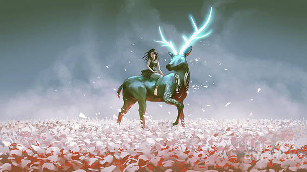 Illustration Art Print featuring the painting My legendary stag by Tithi Luadthong