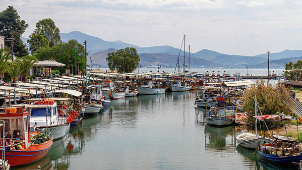Peloponnese Art Print featuring the photograph Nea Kios harbour by Shirley Mitchell