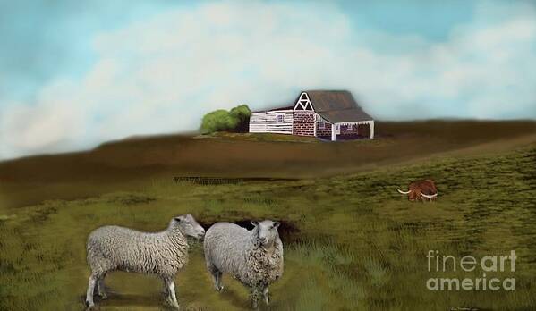 Sheep Art Print featuring the mixed media No City Here by Julie Grimshaw