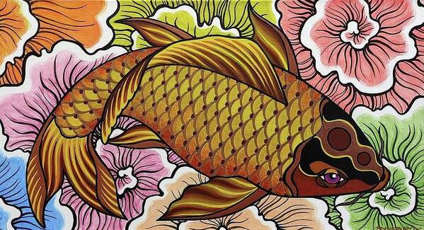  Art Print featuring the painting Rainbow Koi Fish by Bryon Stewart