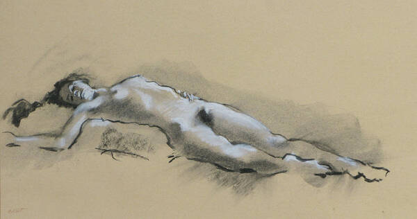 Nude Art Print featuring the drawing Reclining Nude by Robert Bissett