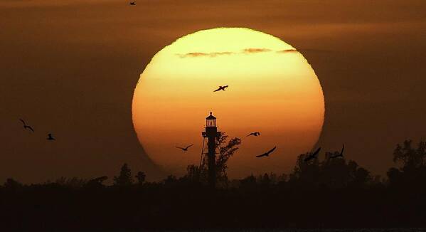 Sanibel Art Print featuring the digital art Sanibel Lighthouse At Sunset by Andrew West