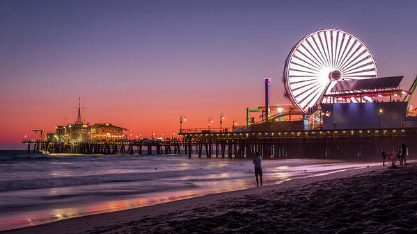 California Art Print featuring the photograph Santa Monica Pier Summer Sunset by Dee Potter