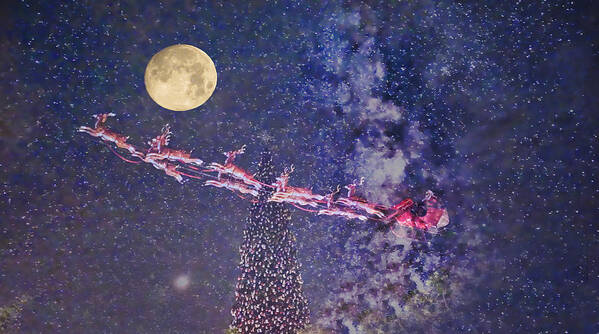 Santa Claus Art Print featuring the digital art Santa's Sleigh, a Full Moon, and the Milky Way by Russel Considine
