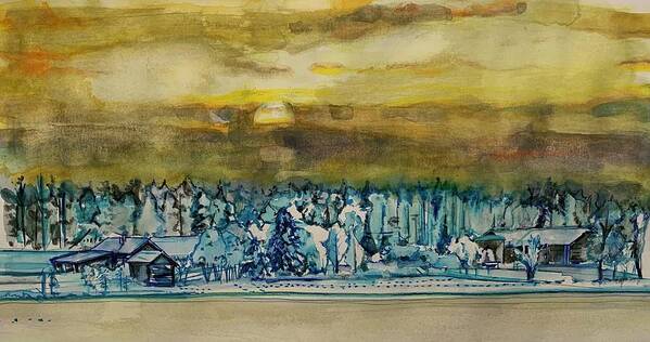 Landscape Art Print featuring the painting Snow Chill by Try Cheatham