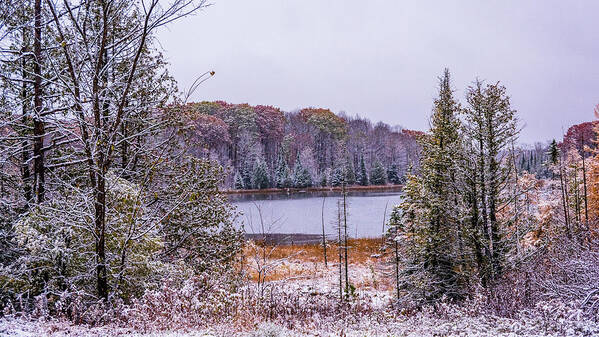 Colors Art Print featuring the photograph Snow covered Fall Lake IIn Michigan by Nathan Wasylewski