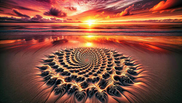 Sunset Art Print featuring the digital art Spirals In The Sand by Bill And Linda Tiepelman