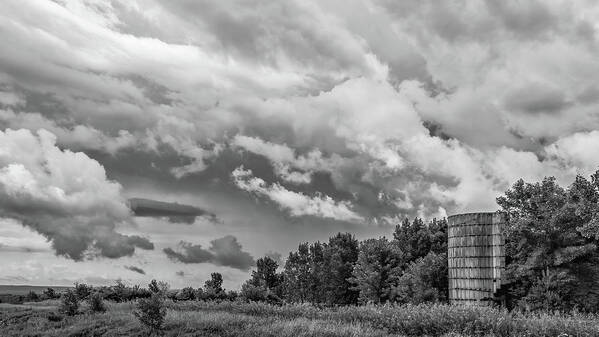 Clouds Art Print featuring the photograph Storm Clouds Over an Abandoned Silo by Guy Whiteley