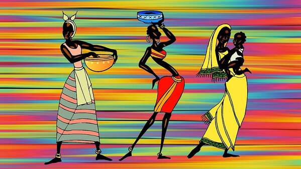 African Art Print featuring the painting Stylized African Women by Nancy Ayanna Wyatt and donor