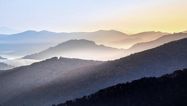Maggie Valley Art Print featuring the photograph Sunlight Peaking Over The Mountains by Jordan Hill