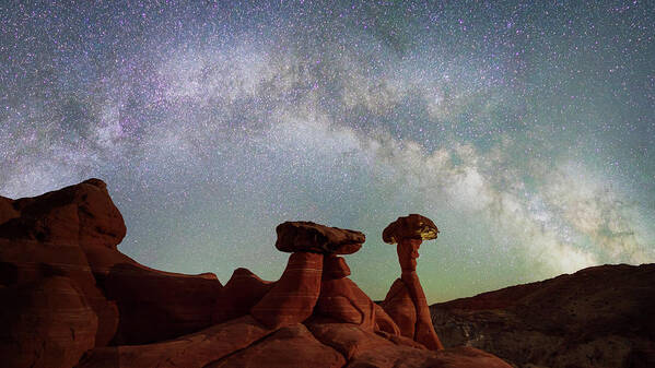 Usa Art Print featuring the photograph Toadstool Hoodoos with the Full Arch by Darrell DeRosia