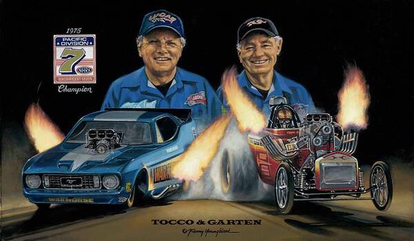 Drag Racing Nhra Fuel Altered Funny Car Kenny Youngblood Roger Garten Art Print featuring the painting Tocco and Garten by Kenny Youngblood