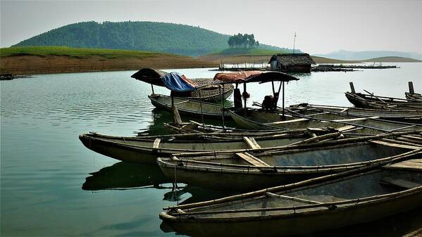 Wooden Boats Art Print featuring the photograph Traditional wooden boats in Vietnam by Robert Bociaga