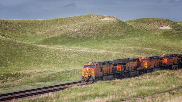 Nebraska Sandhills Art Print featuring the photograph Train in the Sandhills - Sandhills Journey by Susan Rissi Tregoning