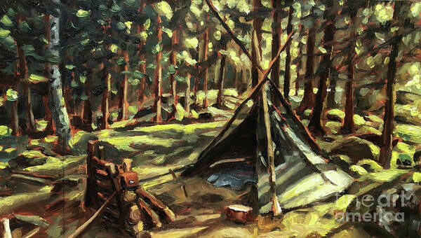  Bushcraft Camp Art Print featuring the painting Wilderness Painting N50 by Ric Nagualero