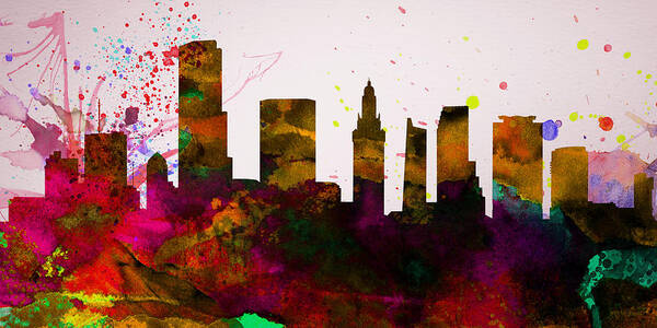 Miami Art Print featuring the painting Miami City Skyline by Naxart Studio