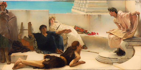 Lawrence Alma-tadema Art Print featuring the painting A Reading from Homer #6 by Lawrence Alma-Tadema