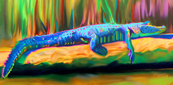 Gator Art Print featuring the painting Blue Alligator by Deborah Boyd