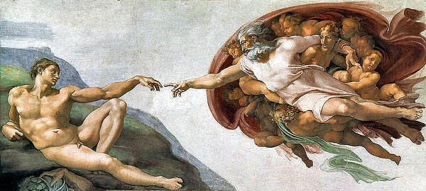 Creation Of Adam Art Print featuring the painting Creation of Adam #1 by Michelangelo Buonarroti
