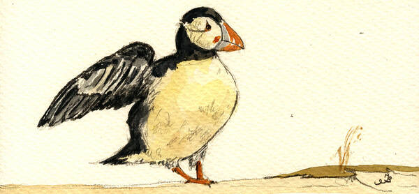 Puffin Art Print featuring the painting Puffin bird #1 by Juan Bosco