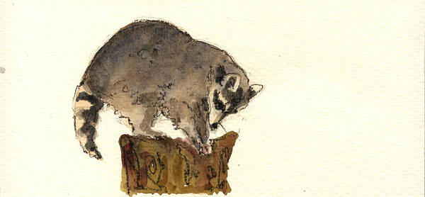 Raccoon Raccoon Art Print featuring the painting Raccoon #12 by Juan Bosco