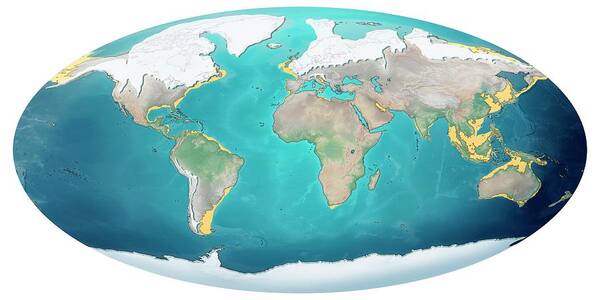 Earth Art Print featuring the photograph Earth's Sea Levels During Peak Glaciation #2 by Claus Lunau