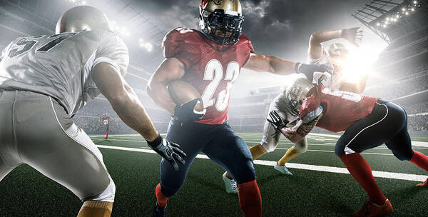 Soccer Uniform Art Print featuring the photograph American Football In Action #4 by Dmytro Aksonov