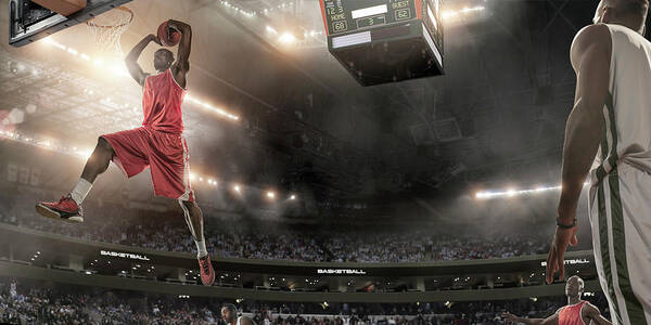 Goal Art Print featuring the photograph Basketball Player About To Slam Dunk by Peepo