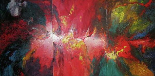 Oil Knifed Onto Canvas Art Print featuring the painting Bayley - Exploding Star Nebuli by Carrie Maurer