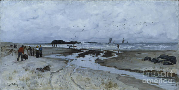 Frits Thaulow Art Print featuring the painting Beach bank by Frits Thaulow