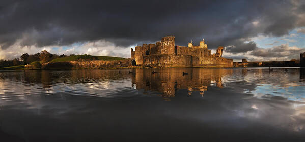 Caerphilly Castle Art Print featuring the photograph Caerphilly Castle reflection by Nigel Forster