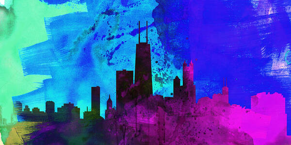 Chicago Art Print featuring the painting Chicago City Skyline by Naxart Studio