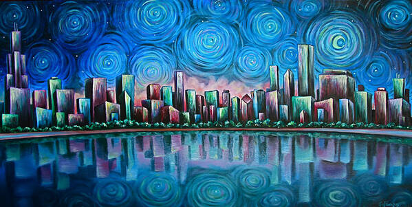 City Art Print featuring the painting City By Starlight by Jim Figora