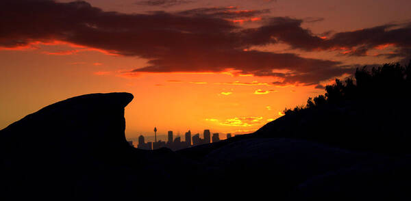 City Art Print featuring the photograph City in a palm of rock by Miroslava Jurcik