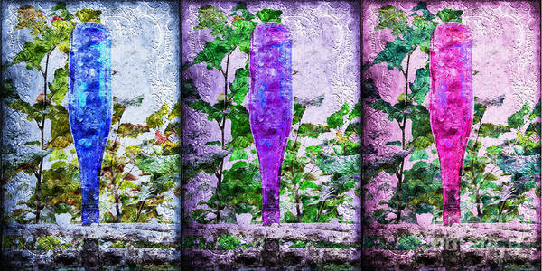 Collage Art Print featuring the photograph Cobalt Blue Purple And Magenta Bottles Collage by Andee Design